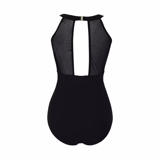 レディース ブラック レース メッシュ ウエスト パッド入り V ネック プッシュアップ ブラ ワンピース 水着